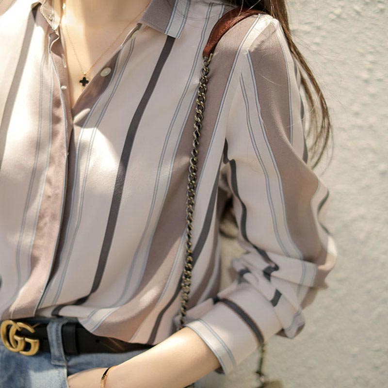 Casual Vertical Striped Loose Shirt Modakawa