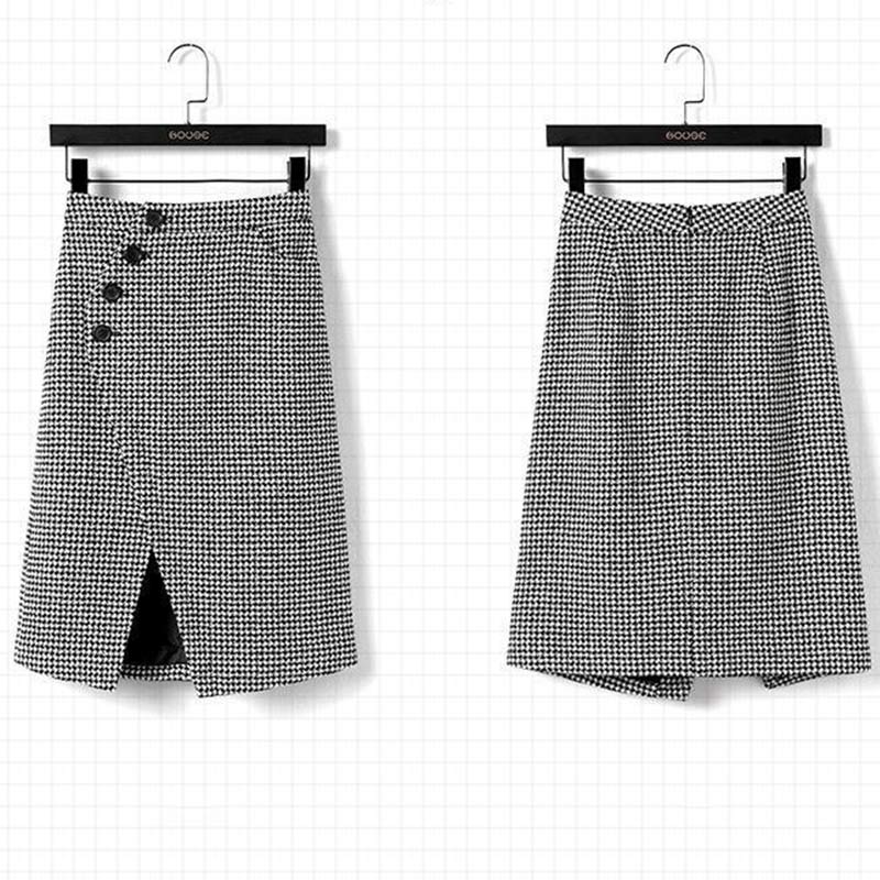 Chic Lattice Print Pocket Split Skirt Modakawa