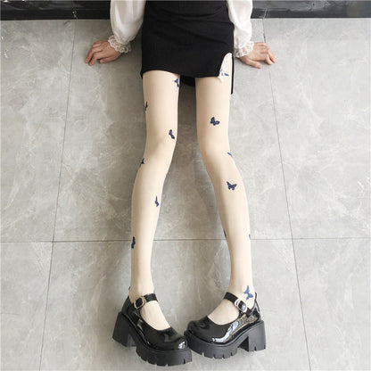 Butterfly Print Lolita Silk Stockings Modakawa