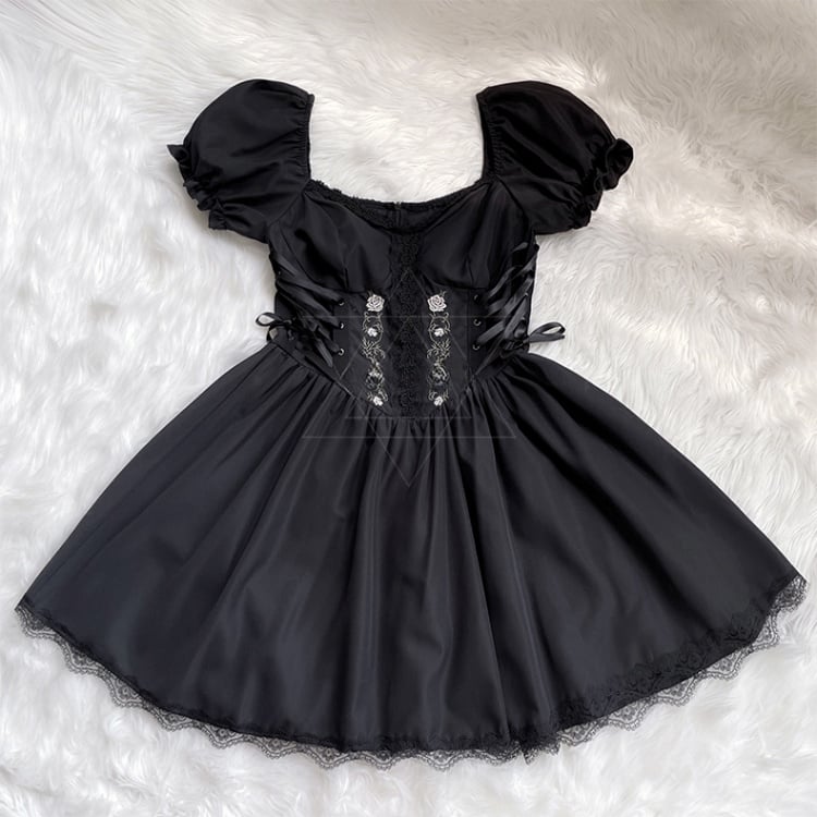 Halloween Dark Black Puff Sleeves Dress Costume mySite