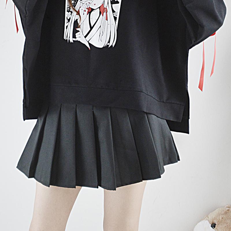 Black Pleated High Waist College Style Mini Skirt Modakawa