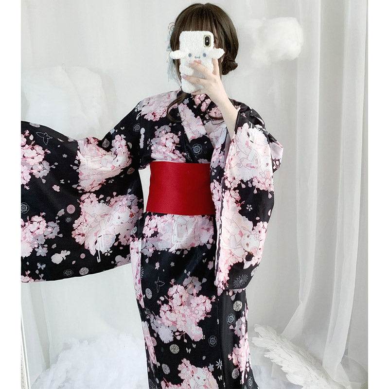 Vintage Cat Sakura Print Kimono Dress Modakawa