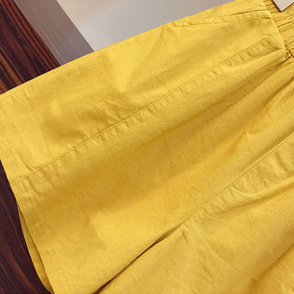 Colorblock Print V-neck T-Shirt Elastic Yellow Shorts Set modakawa