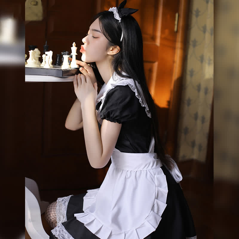 Sweet Love Heart Hollow Out Ruffled Maid Dress Modakawa