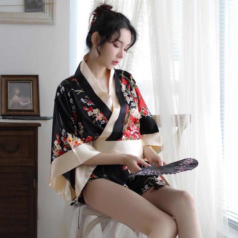 Charming Red Kimono Floral Cosplay Lingerie Dress Modakawa