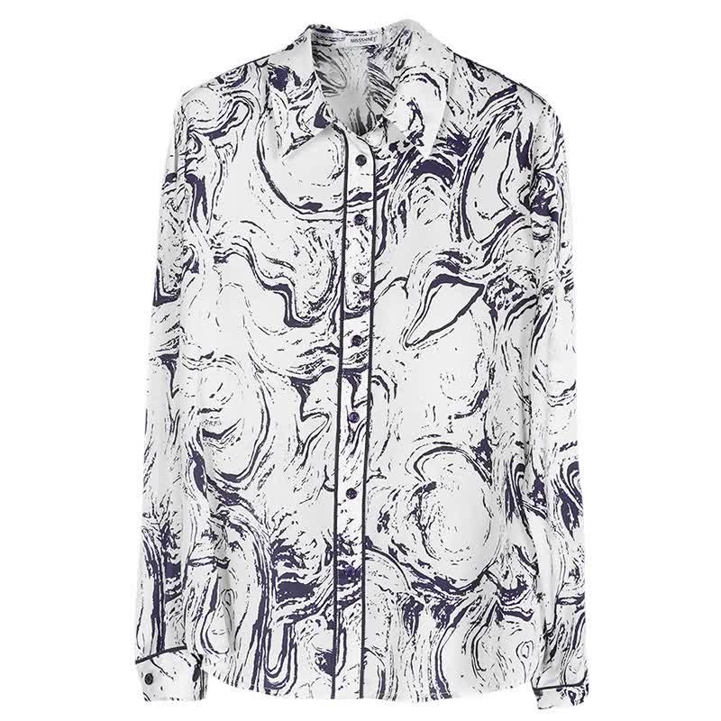 Ink Painting Print Long Sleeve Lapel Shirt modakawa