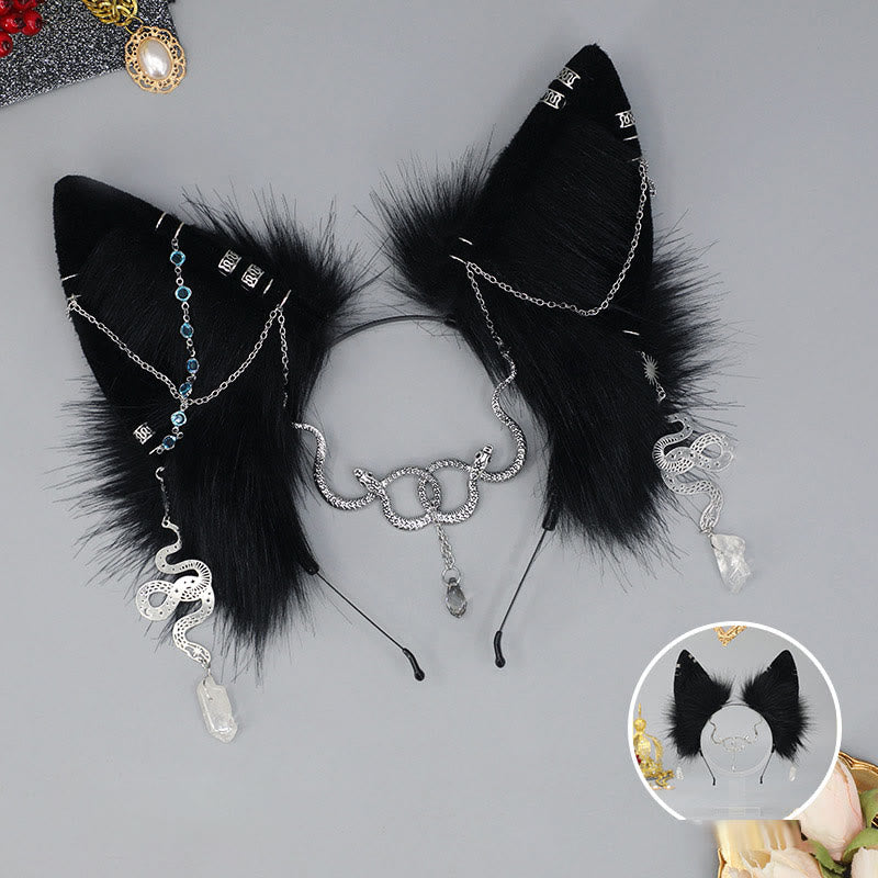 Black Snake Chain Fox Ears Furry Headband modakawa