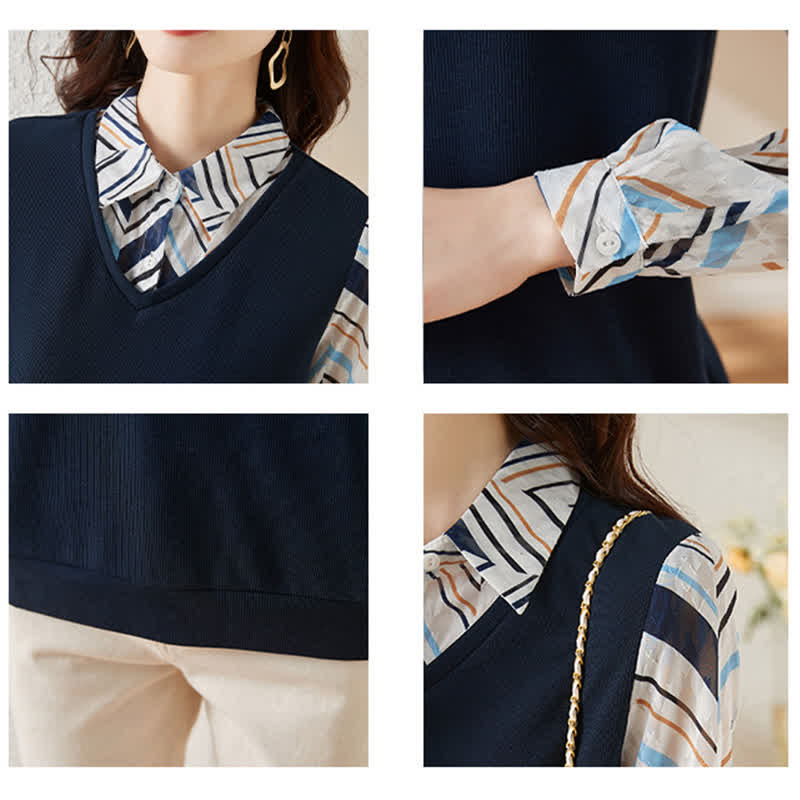 Chic Stripe Print Lapel Shirt modakawa