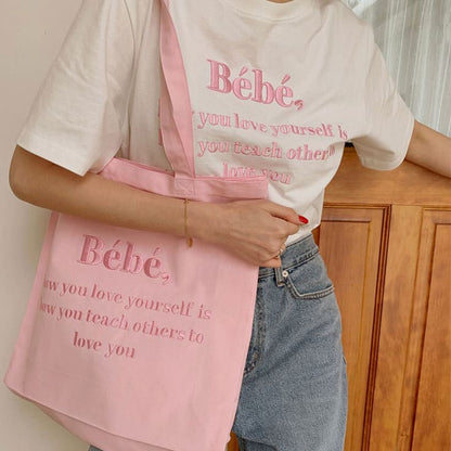 Canvas Embroidery Tote Bag - Handbags