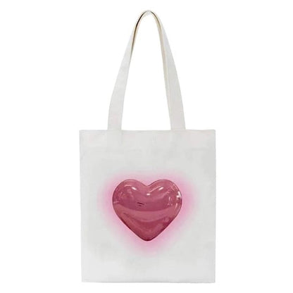 Canvas Heart Tote Bag - Standart / White/pink - Handbags