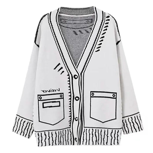 Cartoon Outline Knitted Cardigan Boogzel Clothing