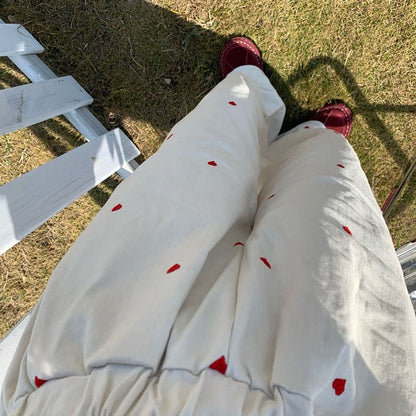 Casual Red Hearts Pants - Pants