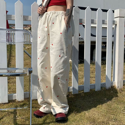 Casual Red Hearts Pants - Pants