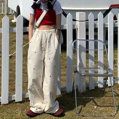 Casual Red Hearts Pants - Pants