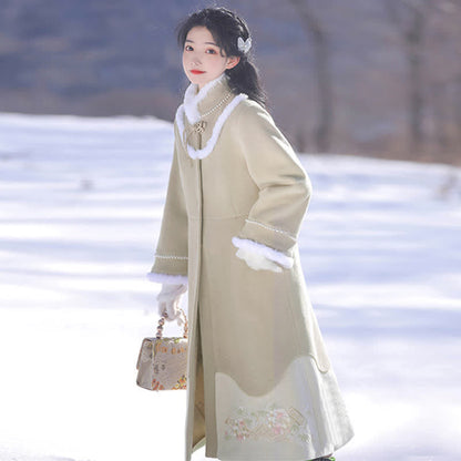 Graceful Embroidery Buckle Plush Loose Coat modakawa