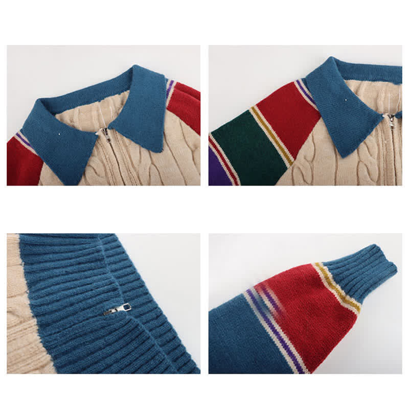 Colorblock Stripe Cardigan Sweater Pants Set modakawa