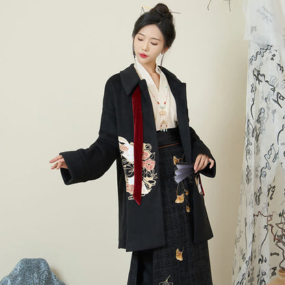 Elegant Bunny Embroideried Coat Shirt Floral High Waist Skirt modakawa