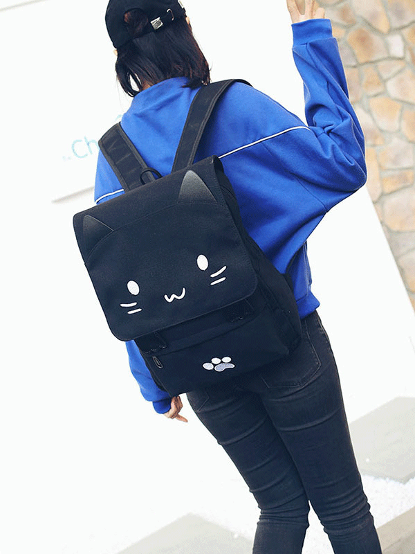 Cute Cat Paw College Black Backpacks Modakawa