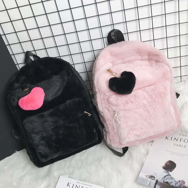 Velvet Love Heart Pattern Zipper Backpack modakawa