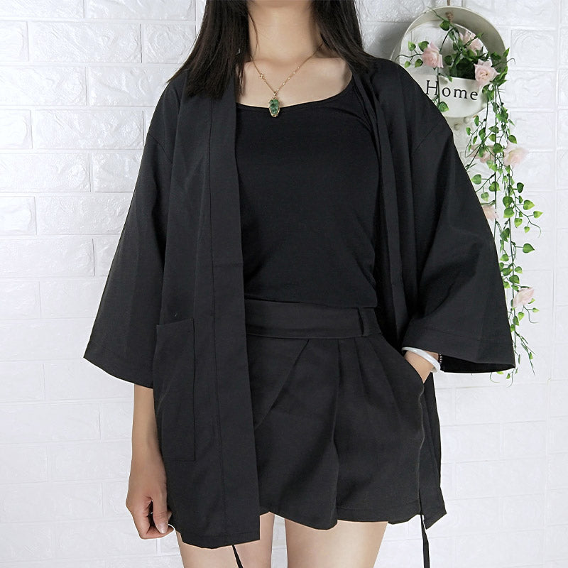 Black Dragon Chinese Embroidery Kimono Outerwear Sun Protective modakawa