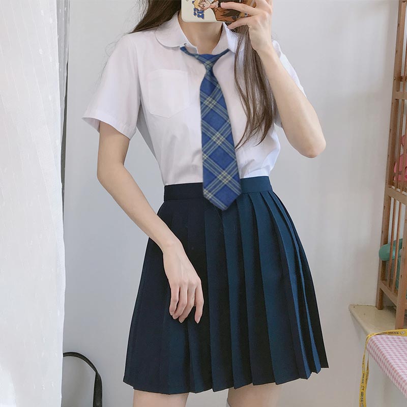 Tie Shirt Pleated Skirt Stockings College Style Set Modakawa