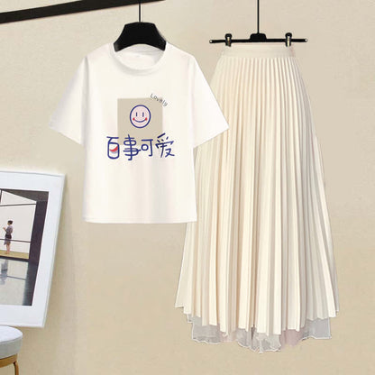 Cartoon Bear Letter Print T-Shirt Pleated Tulle Skirt modakawa