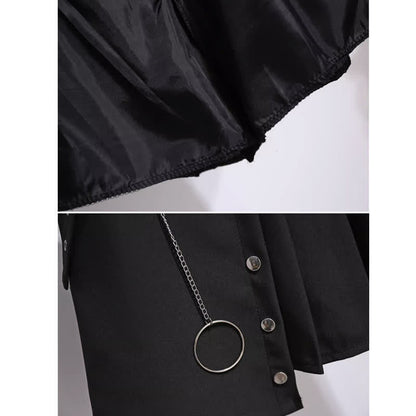 Black Chain Lapel Crop Blazer Irregular Belted Pleated Skirt modakawa