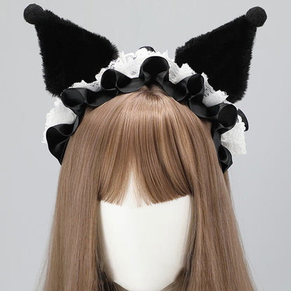 Kawaii Bunny Velvet Lace Lolita Headband modakawa