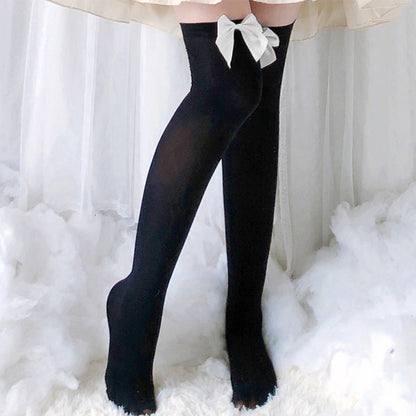 Bow Decor Pure Color Lolita Stockings Modakawa