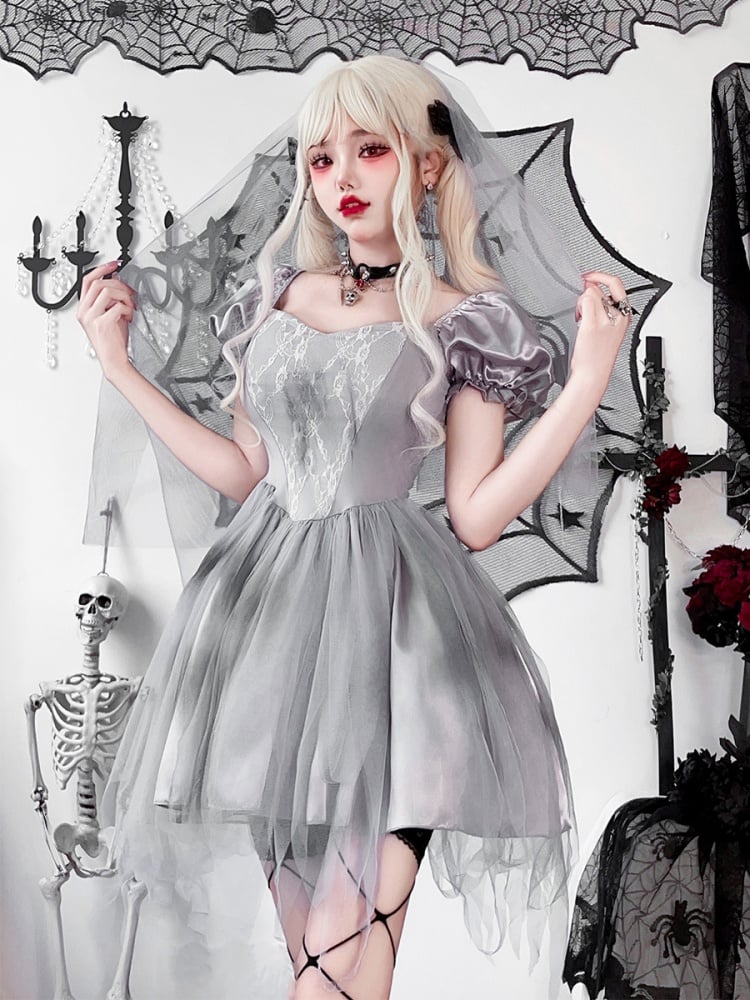 Halloween Gray Puff Sleeves Dress Costume mySite