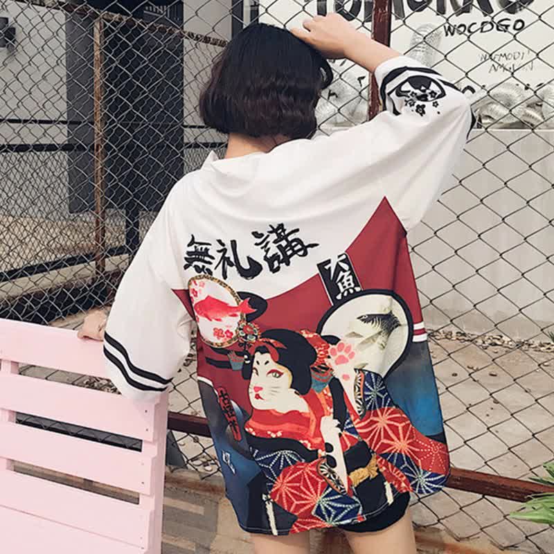 Vintage Ainme Character Print Cardigan Shirt modakawa