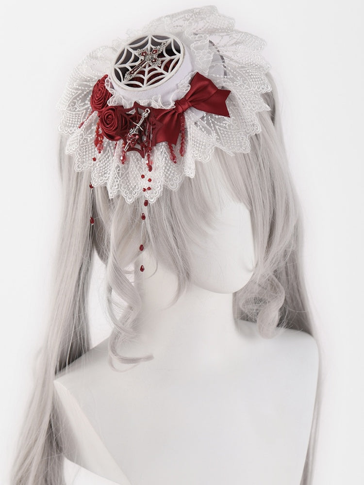 Cross and Sword White Lce Red Rosettes Bowknot Mini Hat mySite