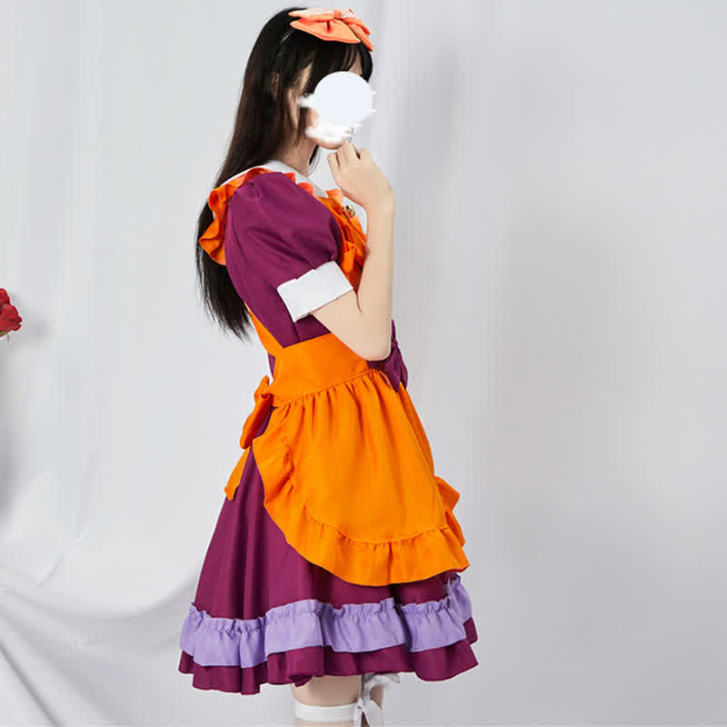 Cute Orange Bow Decor Puff Sleeve Maid Dress Modakawa