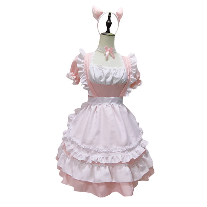 Sweet Cosplay Lace Ruffled Maid Lolita Dress Set Modakawa