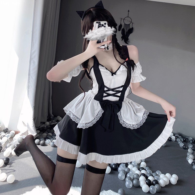 Kawaii Ruffle Maid Lingerie Dress Stockings Set Modakawa