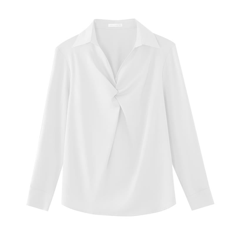 Elegant Pure Color Ruffled Satin Shirt Workwear modakawa