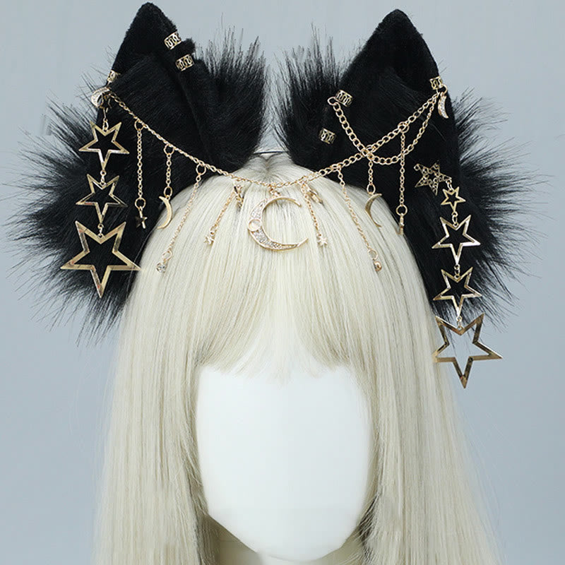 Black Star Moon Chain Fox Ears Furry Headband modakawa