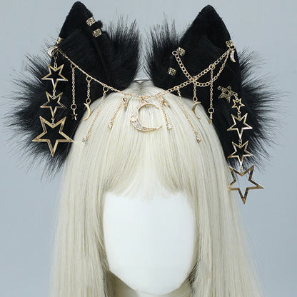 Black Star Moon Chain Fox Ears Furry Headband modakawa