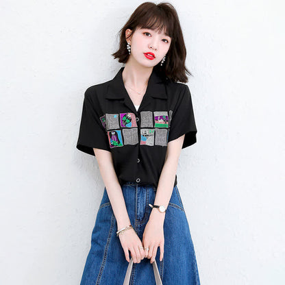 Embroidery Loose Laple T-Shirt Denim Skirt modakawa