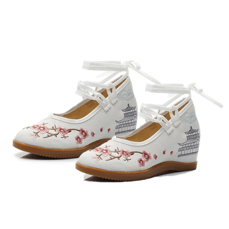 Vintage Blossom Embroidery Flats Shoes modakawa