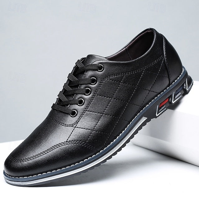 - Faux Sneakers Quilted Men's Stylish Blue Leather Lace-Up FashionChic