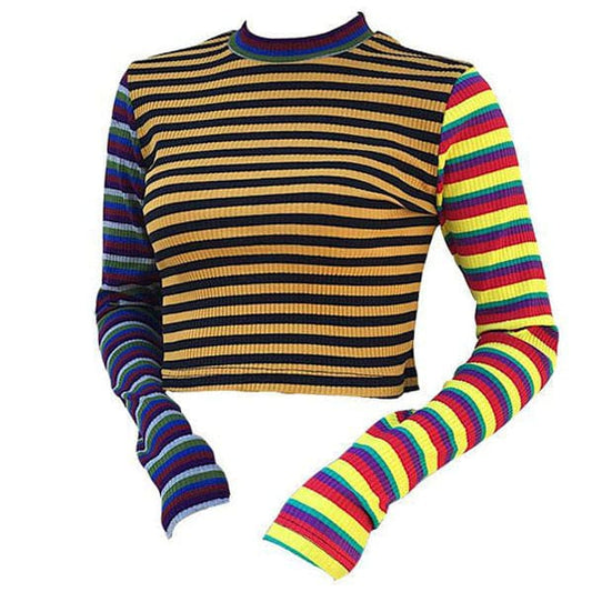 Color Strip Knit Crop - Sweatshirts