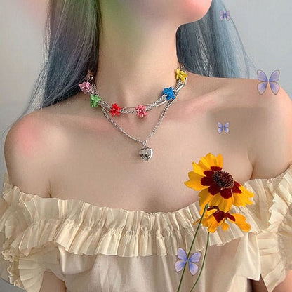 Colorful Flowers Necklace - Standart / Multicolor - Necklace