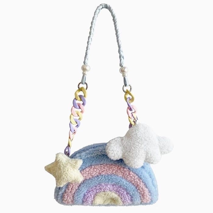 Colorful Rainbow Plush Bag - Standart / Pastel - Handbags