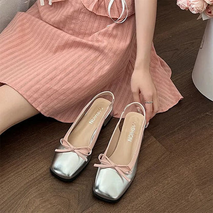 Comfort Bow Square Toe Sandals - Shoes