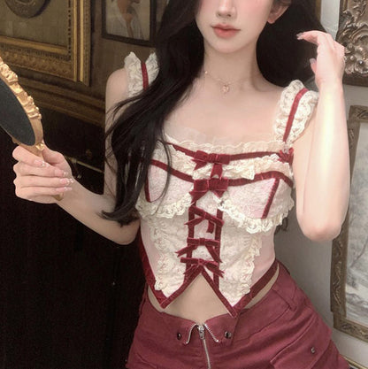 White and Red Lace Corset Top SpreePicky