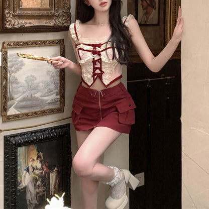 White and Red Lace Corset Top SpreePicky