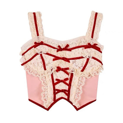 White and Red Lace Corset Top SpreePicky