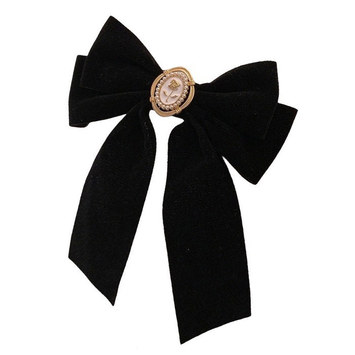 Elegant Black Velvet Hair Bow SpreePicky