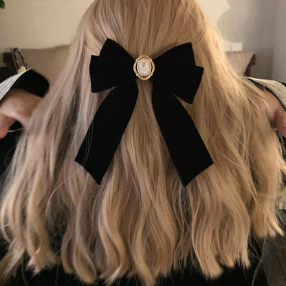 Elegant Black Velvet Hair Bow SpreePicky